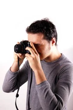Man with analogic camera Stock Photos