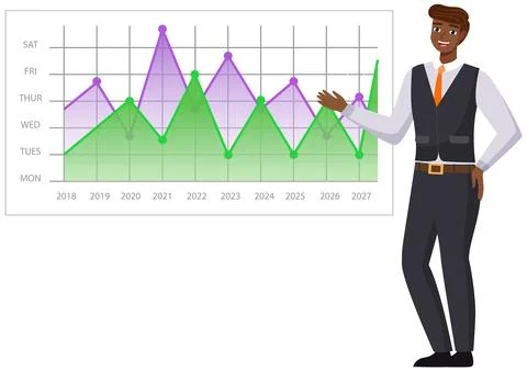 Man analyses digital report with data. Statistical indicators and graphic Stock Illustration
