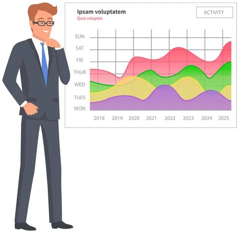 Man analyses digital report with data. Statistical indicators and graphic 스톡 일러스트