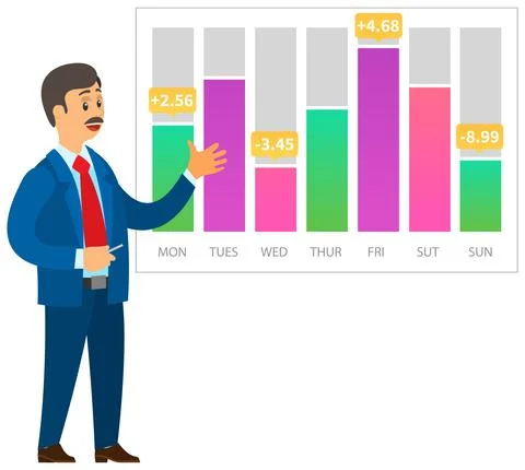 Man analyses digital report with data. Statistical indicators and graphic 스톡 일러스트