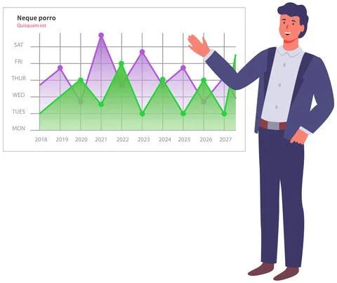 Man analyses digital report with data. Statistical indicators and graphic Stock Illustration