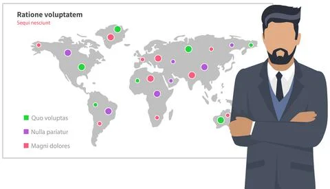 Man analyses digital report with data. Statistical indicators and graphic Illustrazione stock