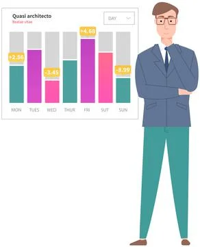 Man analyses digital report with data. Statistical indicators and graphic Stock Illustration