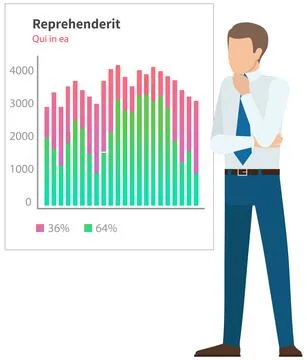 Man analyses digital report with data. Statistical indicators and graphic Illustrazione stock