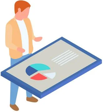 Man analyses digital report with data. Statistical indicators and graphic Ilustración de archivo