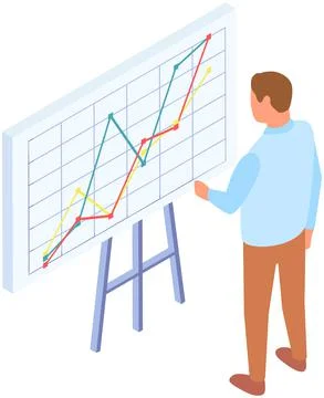 Man analyses digital report with data. Statistical indicators and graphic Stock Illustration