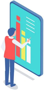 Man analyses digital report with data. Statistical indicators and graphic 스톡 일러스트