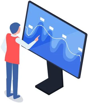 Man analyses digital report with data. Statistical indicators and graphic 스톡 일러스트