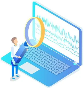 Man analyses digital report with data. Statistical indicators and graphic 스톡 일러스트