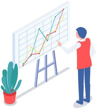 Man analyses digital report with data. Statistical indicators and graphic Stock Illustration