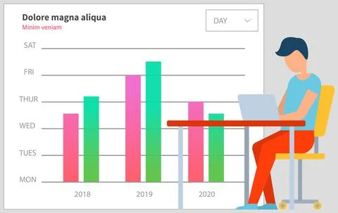 Man analyses digital report with data. Statistical indicators and graphic Stock Illustration