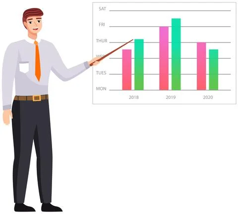 Man analyses digital report with data. Statistical indicators and graphic Stock Illustration