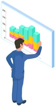 Man analyses digital report with data. Statistical indicators and graphic Stock Illustration