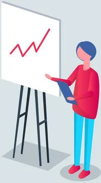 Man analyses digital report with data. Statistical indicators and graphic Illustrazione stock