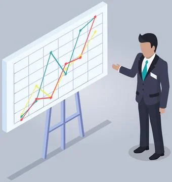 Man analyses digital report with data. Statistical indicators and graphic Stock Illustration