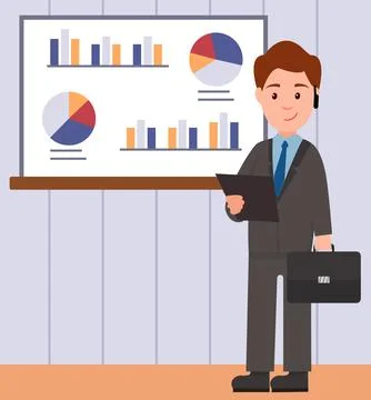 Man analyses digital report with data. Statistical indicators and graphic 스톡 일러스트