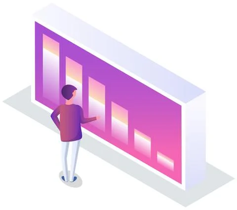 Man analyses digital report with data. Statistical indicators and graphic Stock Illustration