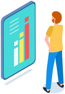 Man analyses digital report with data. Statistical indicators and graphic 스톡 일러스트