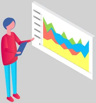 Man analyses digital report with data. Statistical indicators and graphic Ilustración de archivo
