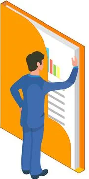 Man analyses digital report with data. Statistical indicators and graphic Stock Illustration