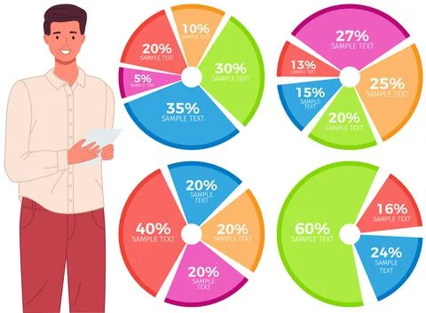 Man analyses digital report with data. Statistical indicators and graphic 스톡 일러스트