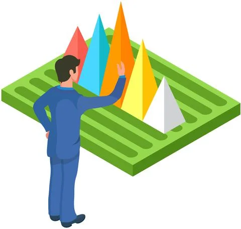 Man analyses digital report with data. Statistical indicators and graphic Stock Illustration