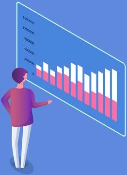 Man analyses digital report with data. Statistical indicators and graphic 스톡 일러스트