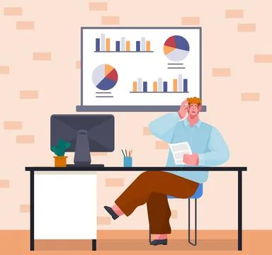 Man analyses digital report with data. Statistical indicators and graphic 스톡 일러스트