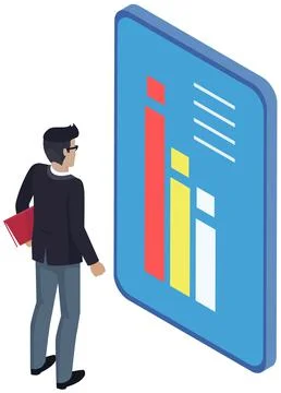 Man analyses digital report with data. Statistical indicators and graphic Stock Illustration