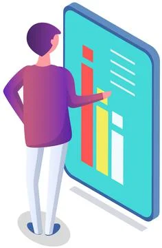 Man analyses digital report with data. Statistical indicators and graphic 스톡 일러스트