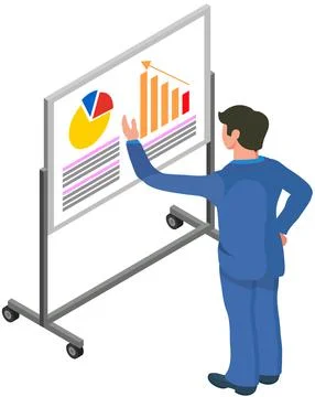 Man analyses digital report with data. Statistical indicators and graphic 스톡 일러스트