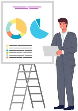 Man analyses digital report with data. Statistical indicators and graphic 스톡 일러스트