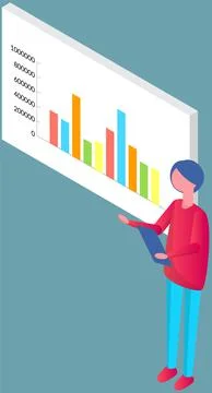Man analyses digital report with data. Statistical indicators and graphic 스톡 일러스트