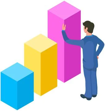 Man analyses digital report with data. Statistical indicators and graphic 스톡 일러스트