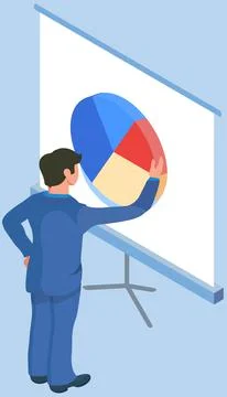 Man analyses digital report with data. Statistical indicators and graphic Stock Illustration