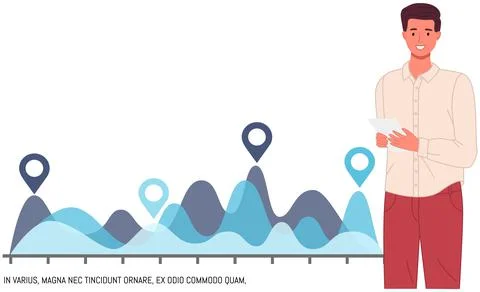 Man analyses digital report with data. Statistical indicators and graphic 스톡 일러스트