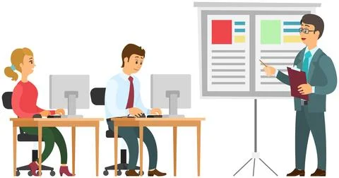 Man analyses digital report with data. Statistical indicators and graphic Illustrazione stock