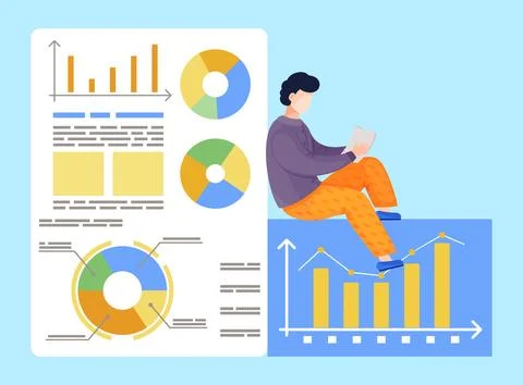 Man analysing financial plan, chart diagram graph statistic information in Stockillustratie