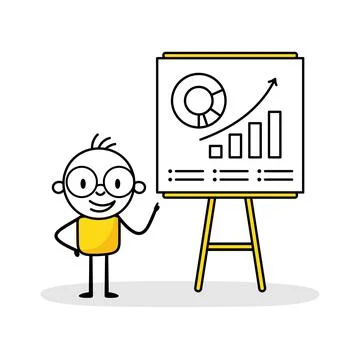Man analyzes chart and graph data, working with data visualization on chart b Stock Illustration