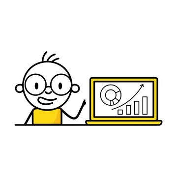 Man analyzes chart and graph data, working with data visualization on compute Stock Illustration