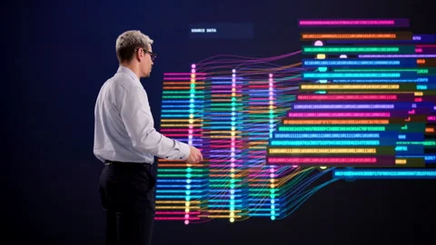 Man Analyzing Big Data Using Clustering Stock Footage 332499335