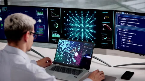 Man Analyzing Big Data Using Clustering Stock Footage 332903339
