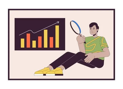 Man analyzing business data 2D linear cartoon character 스톡 일러스트