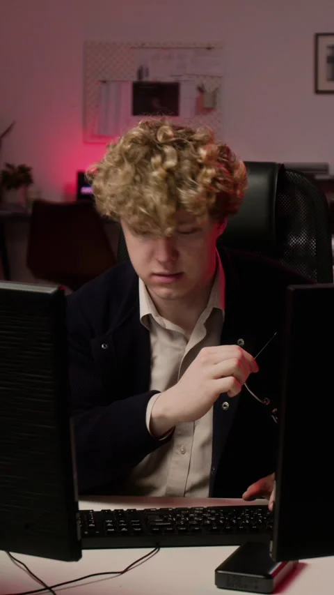 Man Analyzing Cybersecurity Threat on Computer in Modern Office Stock Footage 347316675