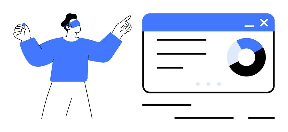 Man Analyzing Data on Web Interface with Pie Chart Stock Illustration