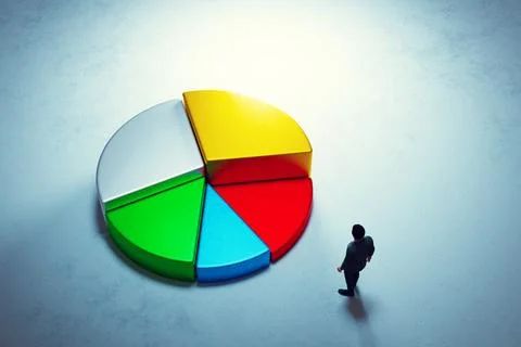 Man analyzing large colorful pie chart. Stats analysis Stock Illustration