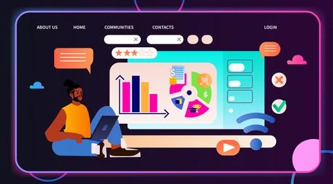 Man analyzing personal budgeting chart on laptop data analysis accounting Stock Illustration