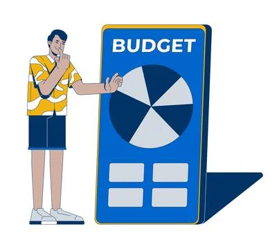 Man analyzing pie chart on budgeting app 2D illustration concept Stock Illustration
