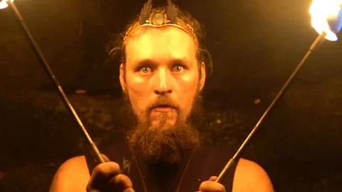 Man is an ancient warrior. Stock Footage 113313109