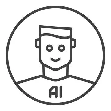 Man and AI vector Artificial Intelligence outline round icon or symbol Stock Illustration